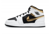 AIR JORDAN 1 MID WHITE BLACK GOLD [554725-190]