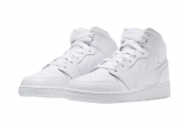 AIR JORDAN 1 MID GS TRIPLE WHITE [554725-130]