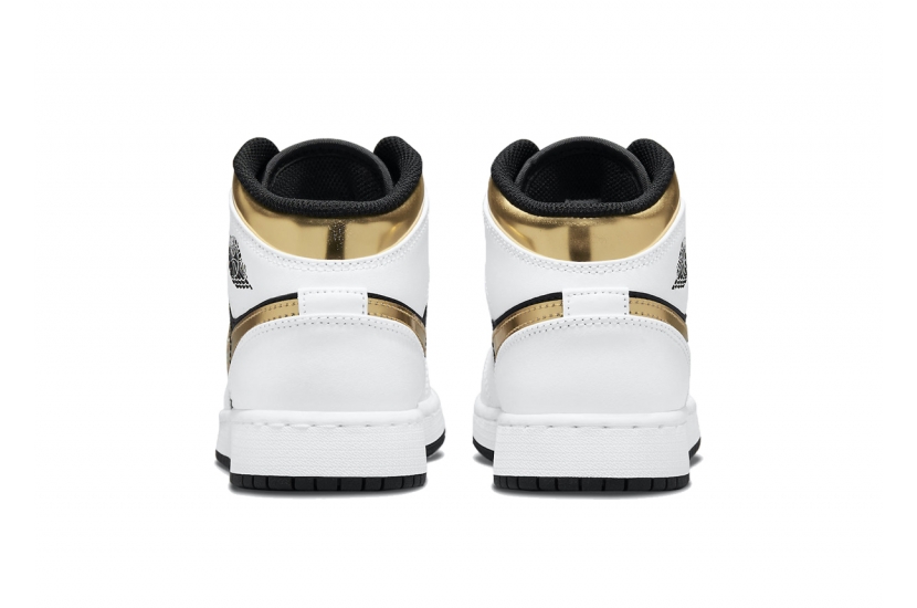 AIR JORDAN 1 MID WHITE BLACK GOLD [554725-190]